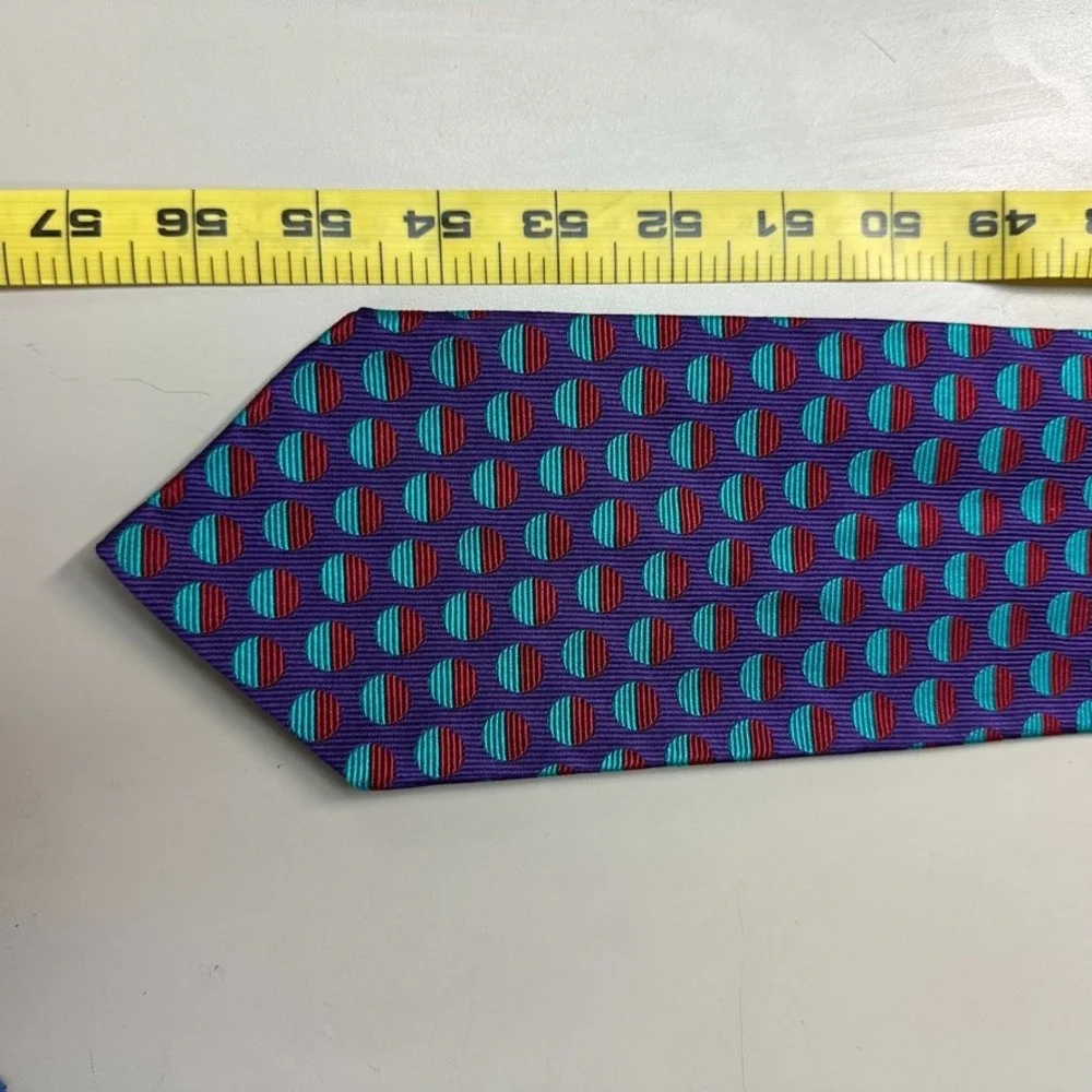 Altea Nordstrom Mens Silk Tie Purple Teal Red Geometric Circle Stripe Italy 57in